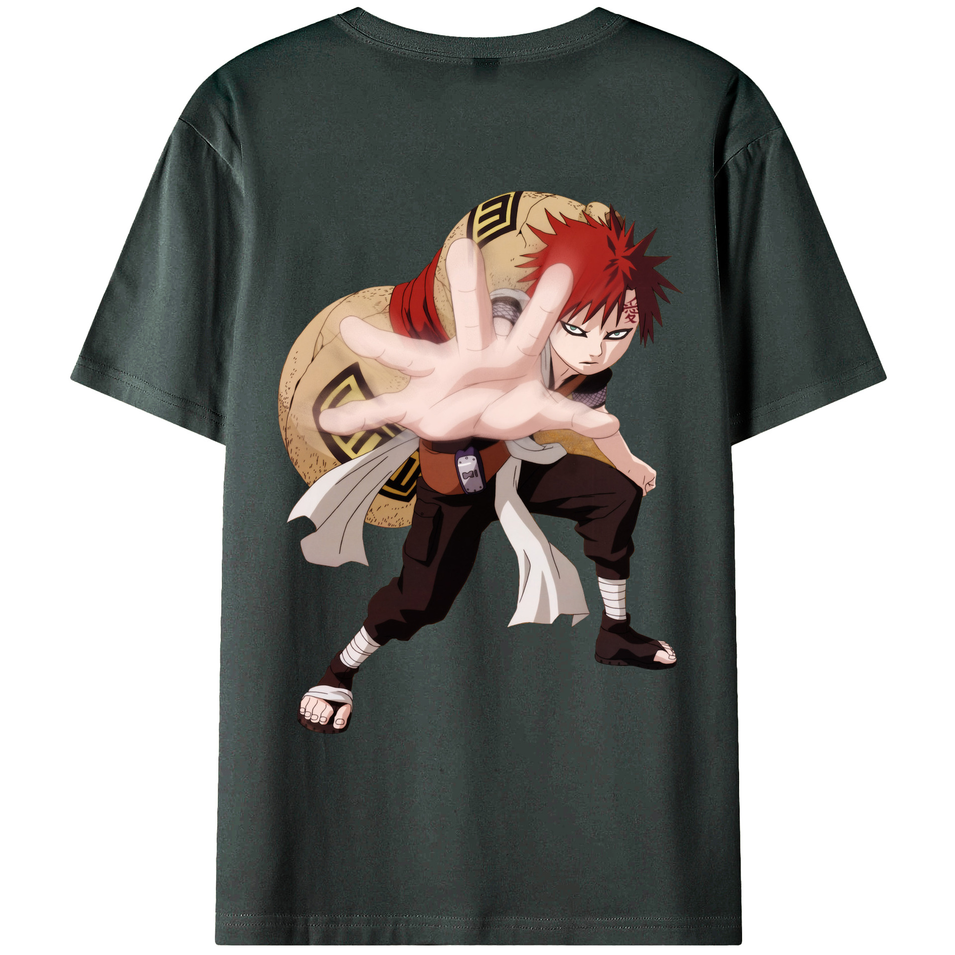 （画像用） NARUTO -ナルト- ガアラ Gaara 綿100％ メンズ半袖Tシャツ（バックプリント） 通気性